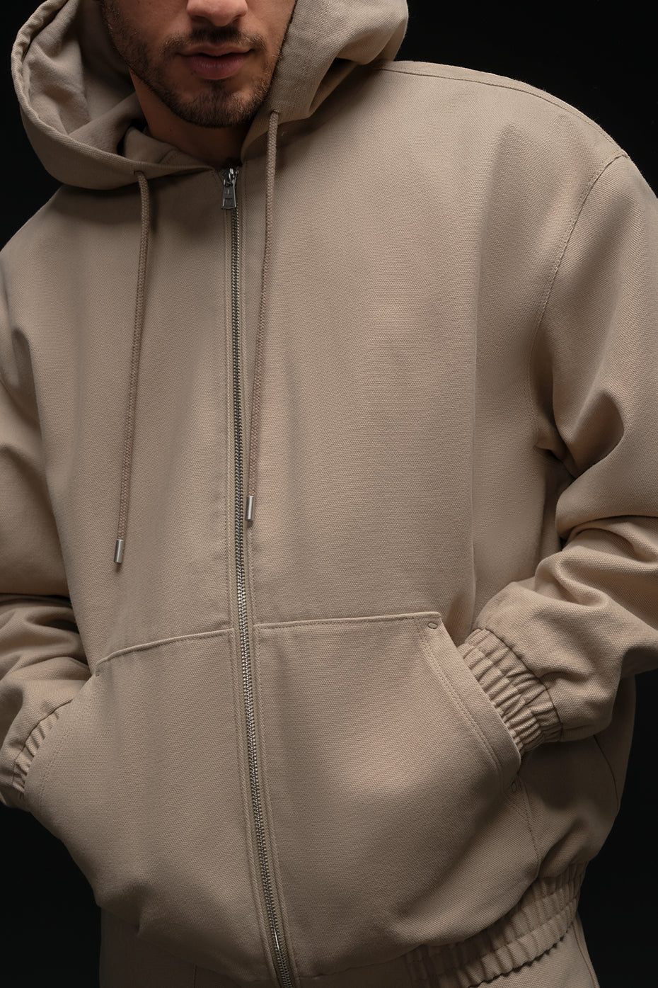 Cotton Canvas Full Zip Hoodie - Gravel image 1