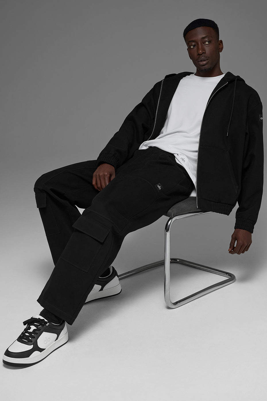 Cotton Canvas Full Zip Hoodie - Black image 6