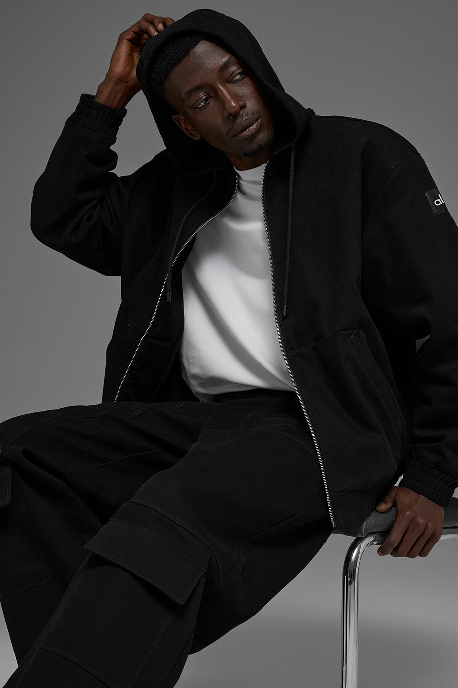 Cotton Canvas Full Zip Hoodie - Black image 4