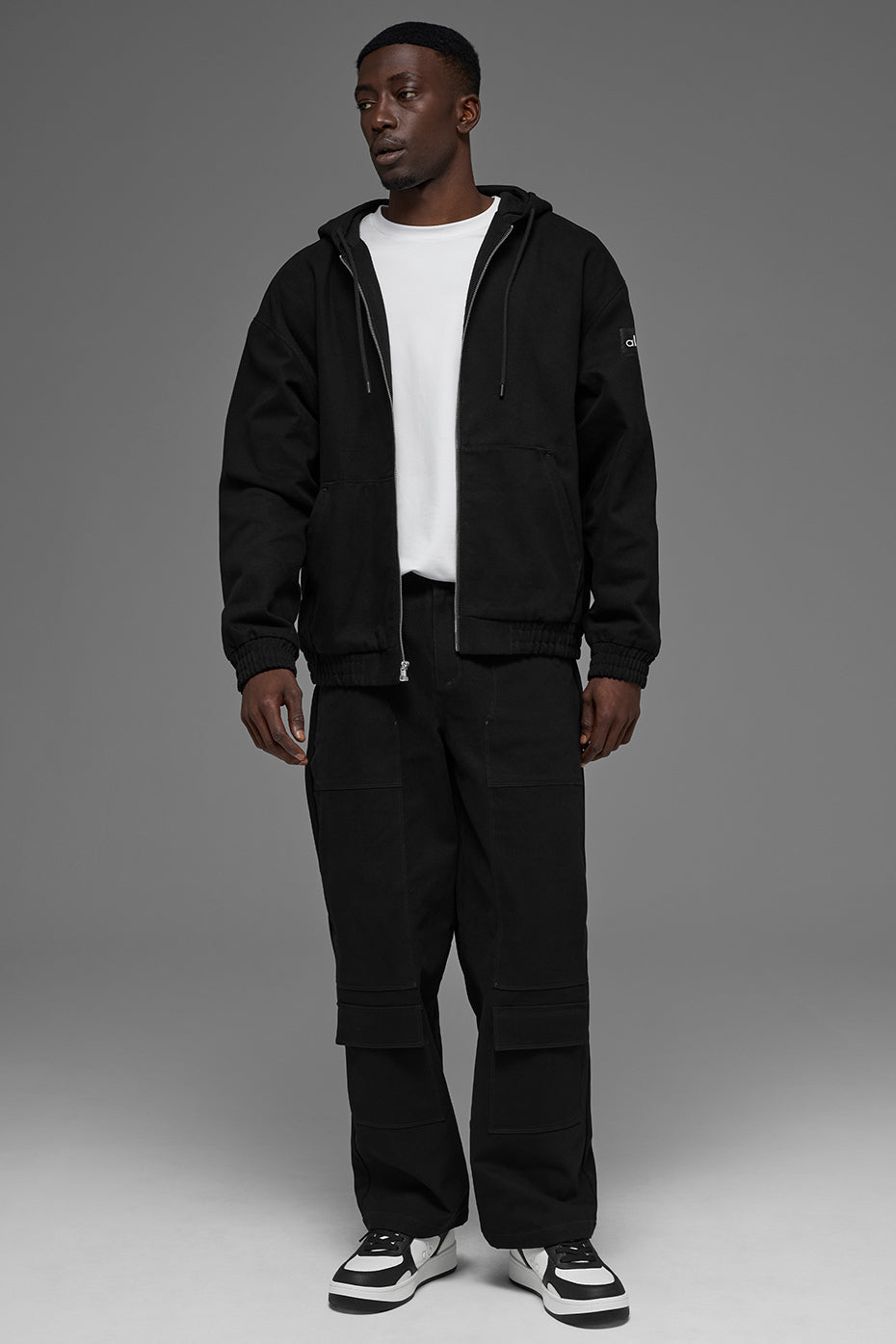 Cotton Canvas Full Zip Hoodie - Black image 5