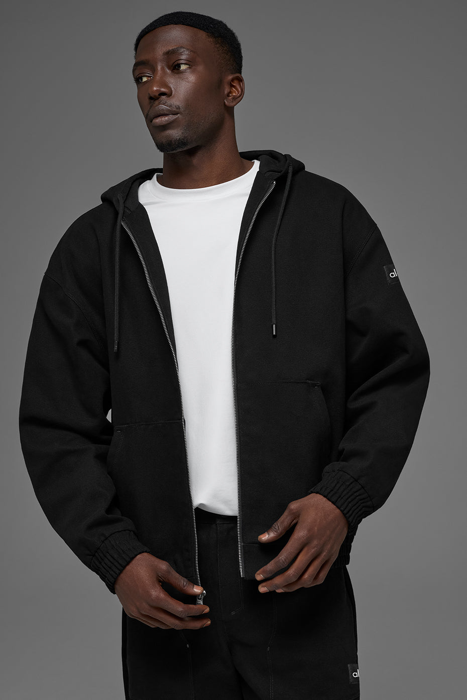 Cotton Canvas Full Zip Hoodie - Black image 1