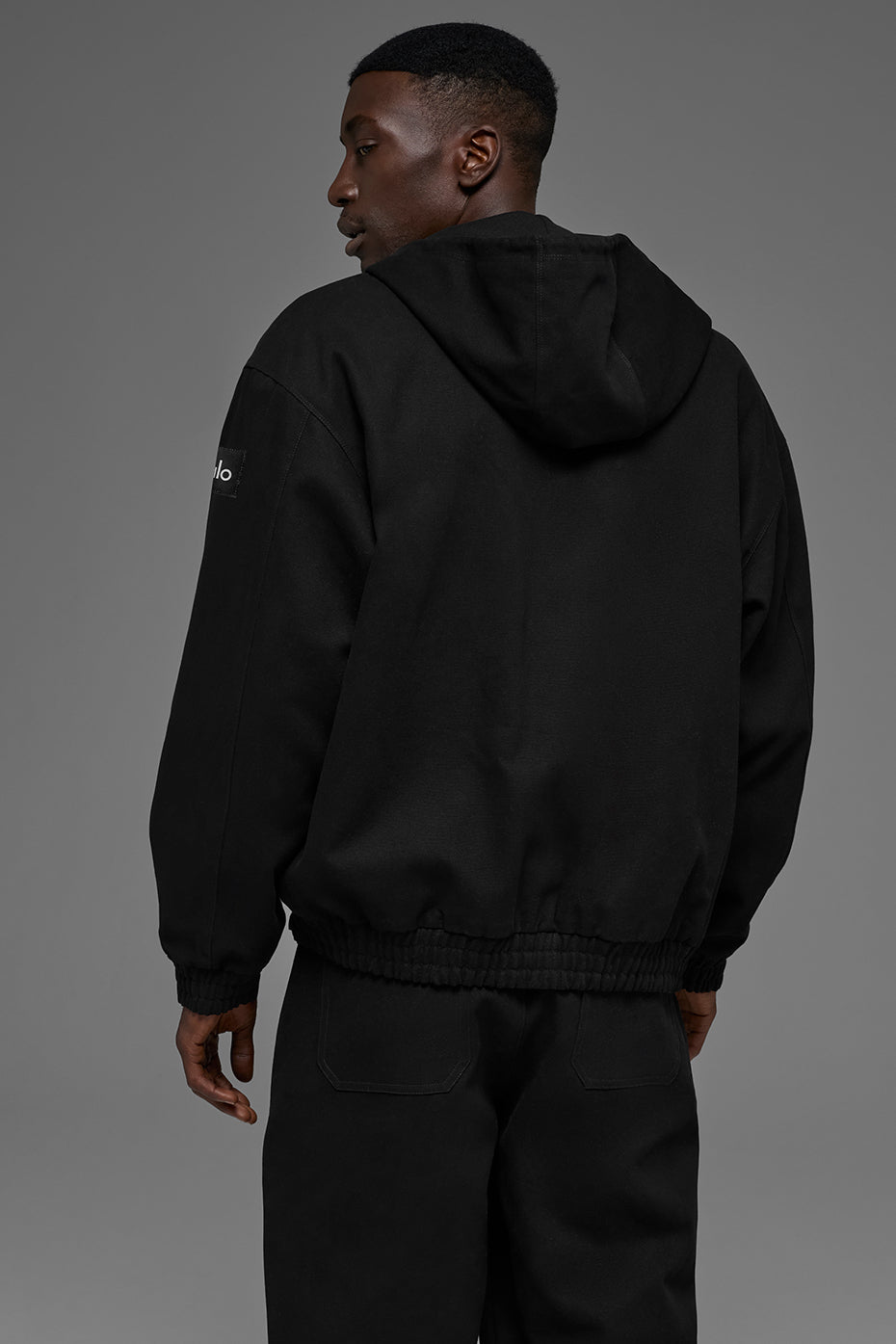 Cotton Canvas Full Zip Hoodie - Black image 3
