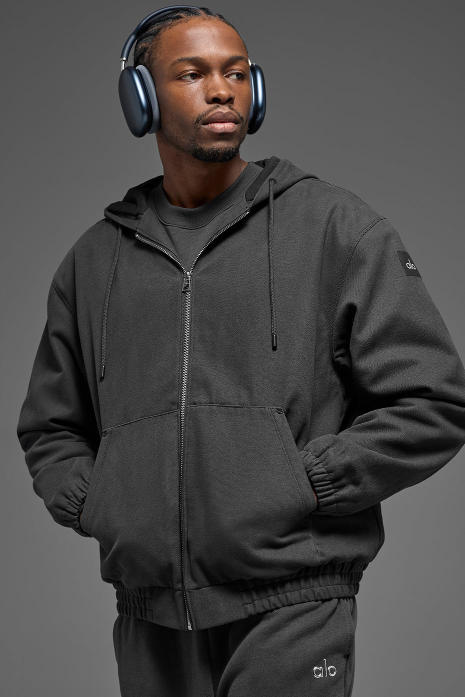 Cotton Canvas Full Zip Hoodie - Anthracite image 1