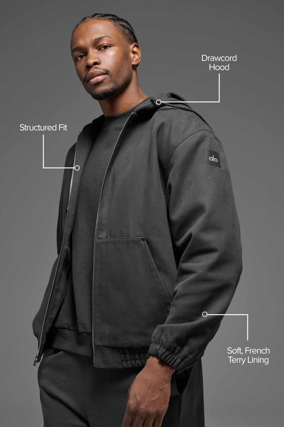 Cotton Canvas Full Zip Hoodie - Anthracite image 2