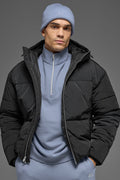 Crinkle Nylon Hooded Stage Puffer - Black image 1