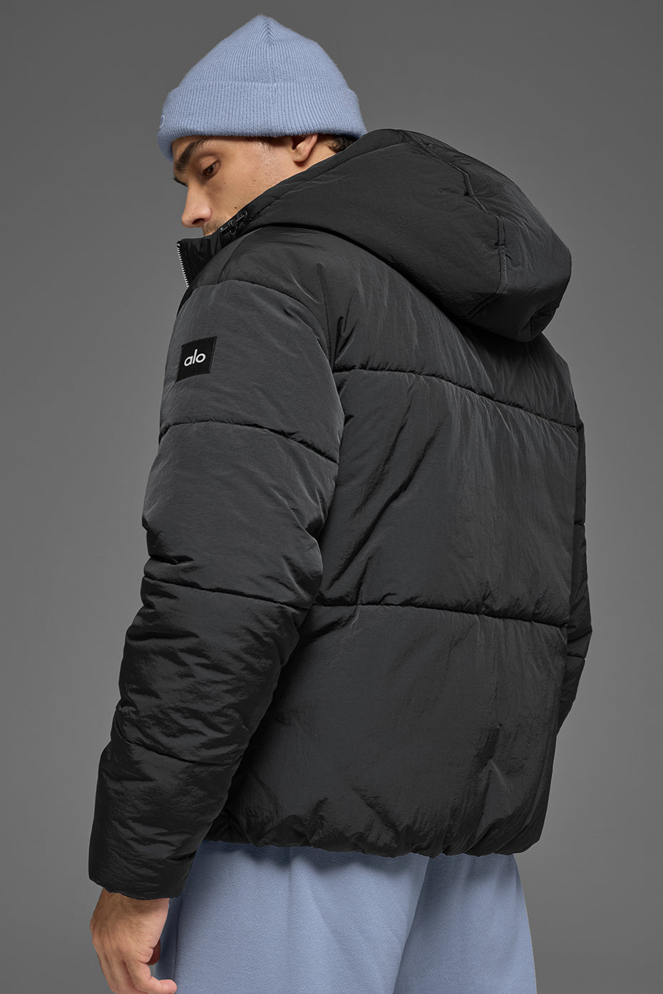 Crinkle Nylon Hooded Stage Puffer - Black image 3