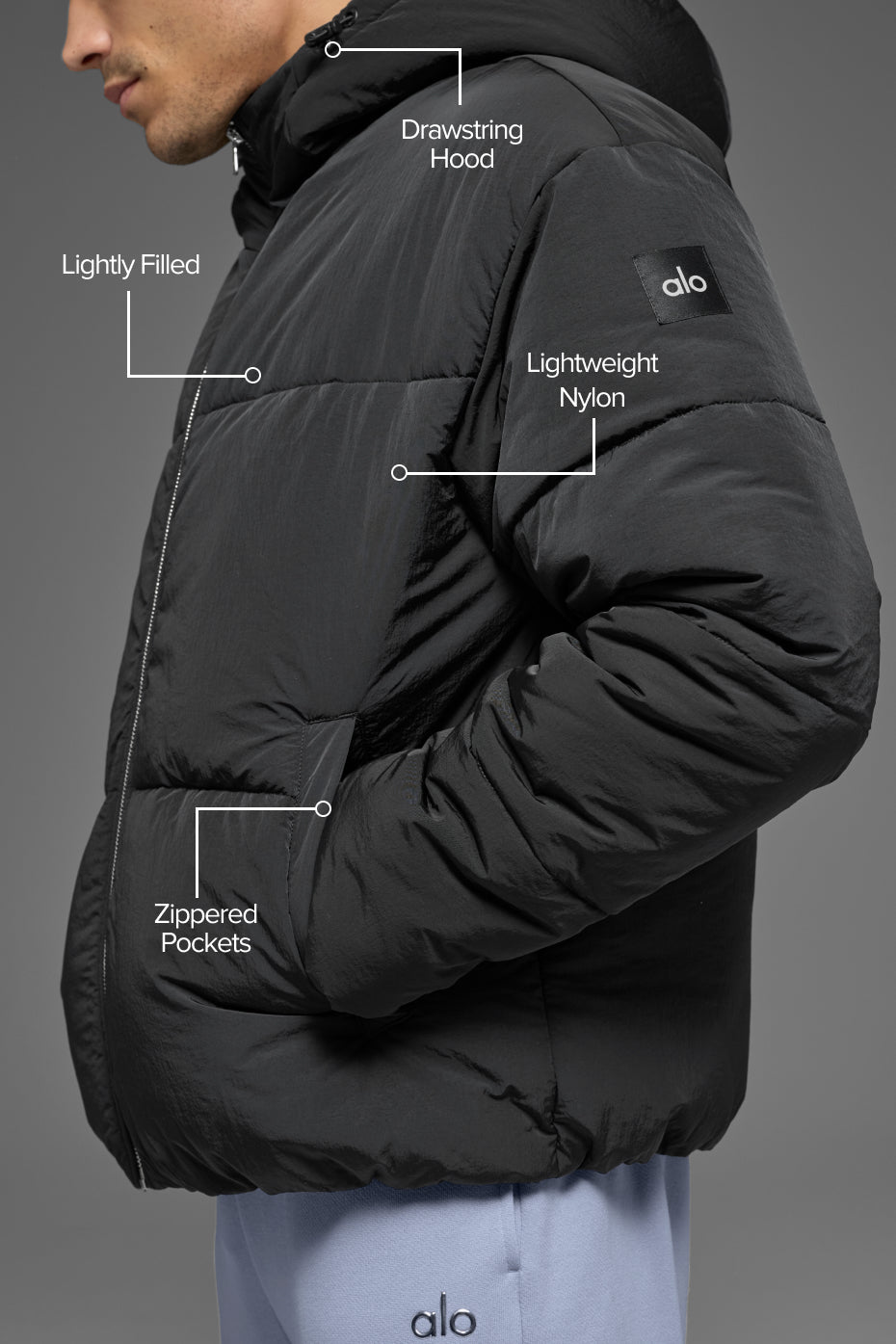 Crinkle Nylon Hooded Stage Puffer - Black image 2