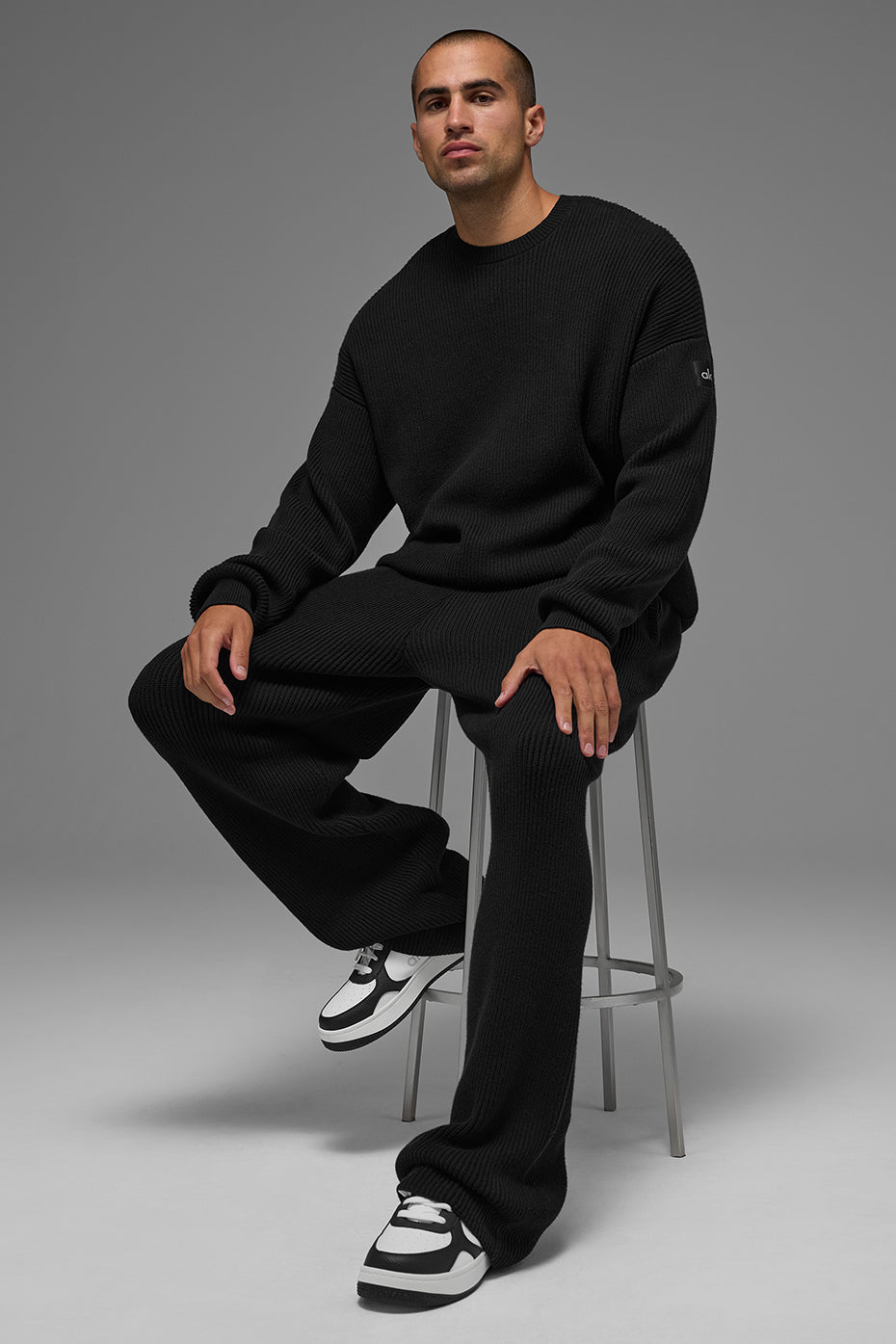 Domain Rib Knit Sweatpant - Black image 5