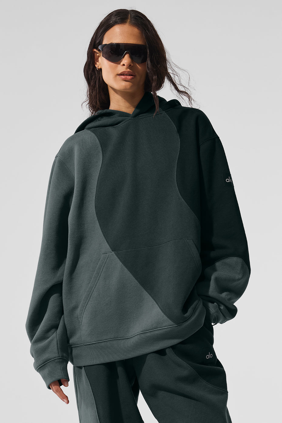 Make Waves Hoodie - Charcoal Green Tonal image 1