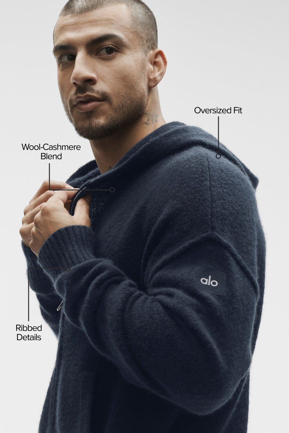 Wool Cashmere New Class Full Zip Hoodie - Navy image 2
