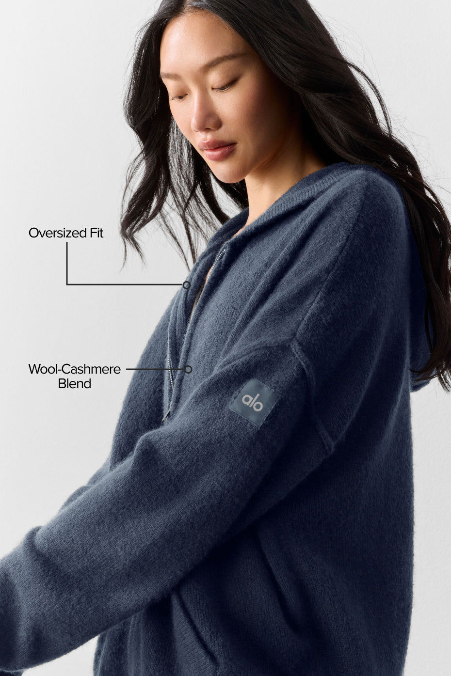 Wool Cashmere New Class Full Zip Hoodie - Navy image 2