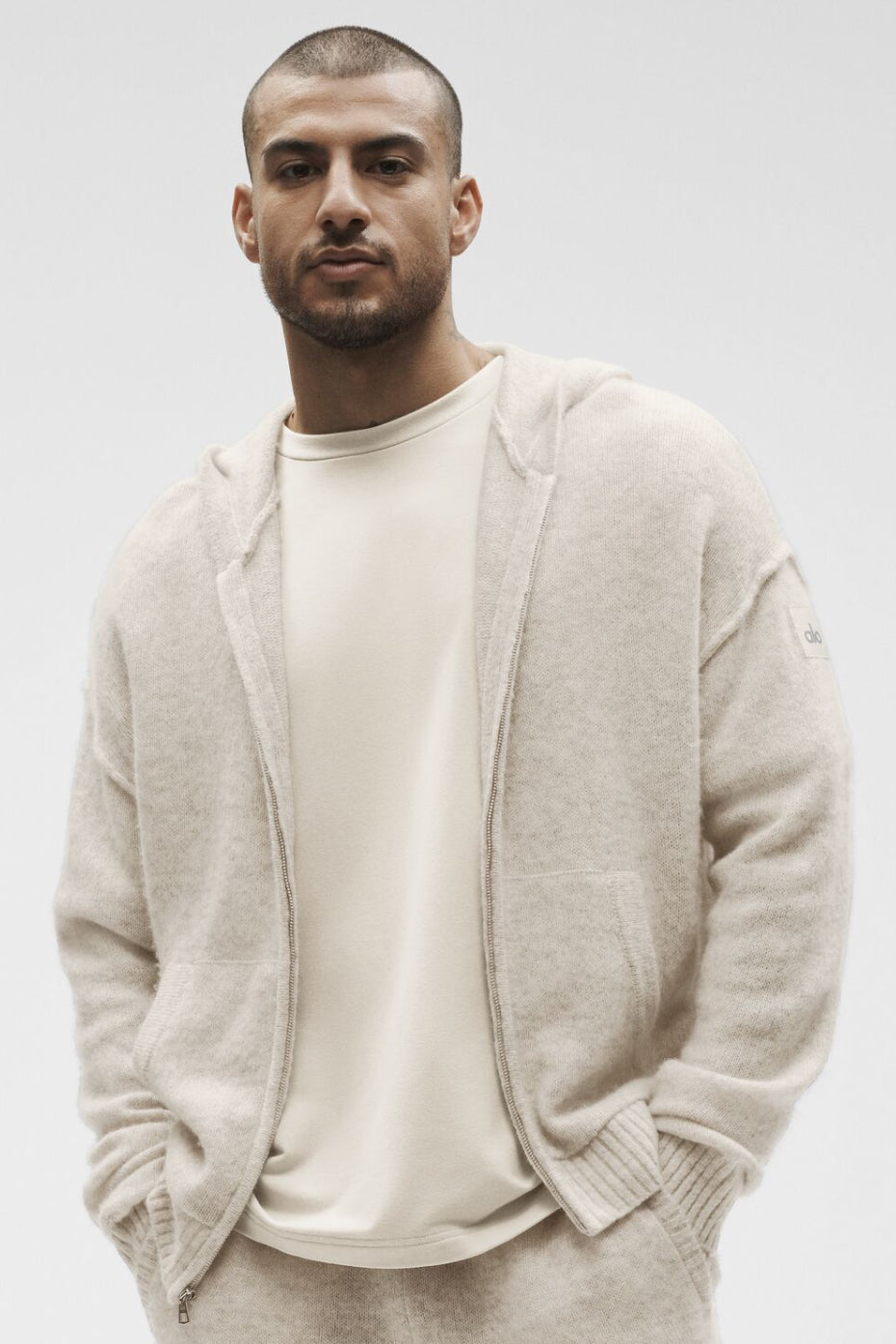 Wool Cashmere New Class Full Zip Hoodie - Oatmeal Heather image 5