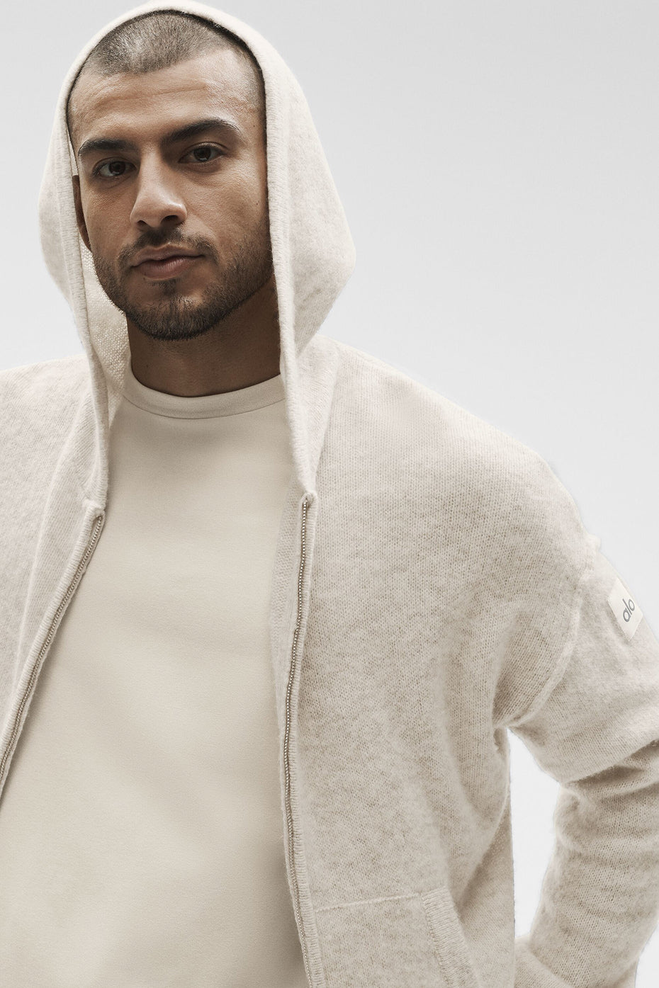 Wool Cashmere New Class Full Zip Hoodie - Oatmeal Heather image 3
