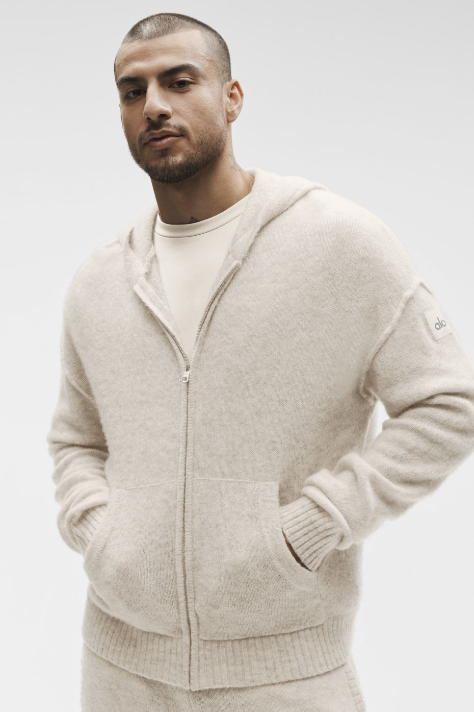 Wool Cashmere New Class Full Zip Hoodie - Oatmeal Heather image 2