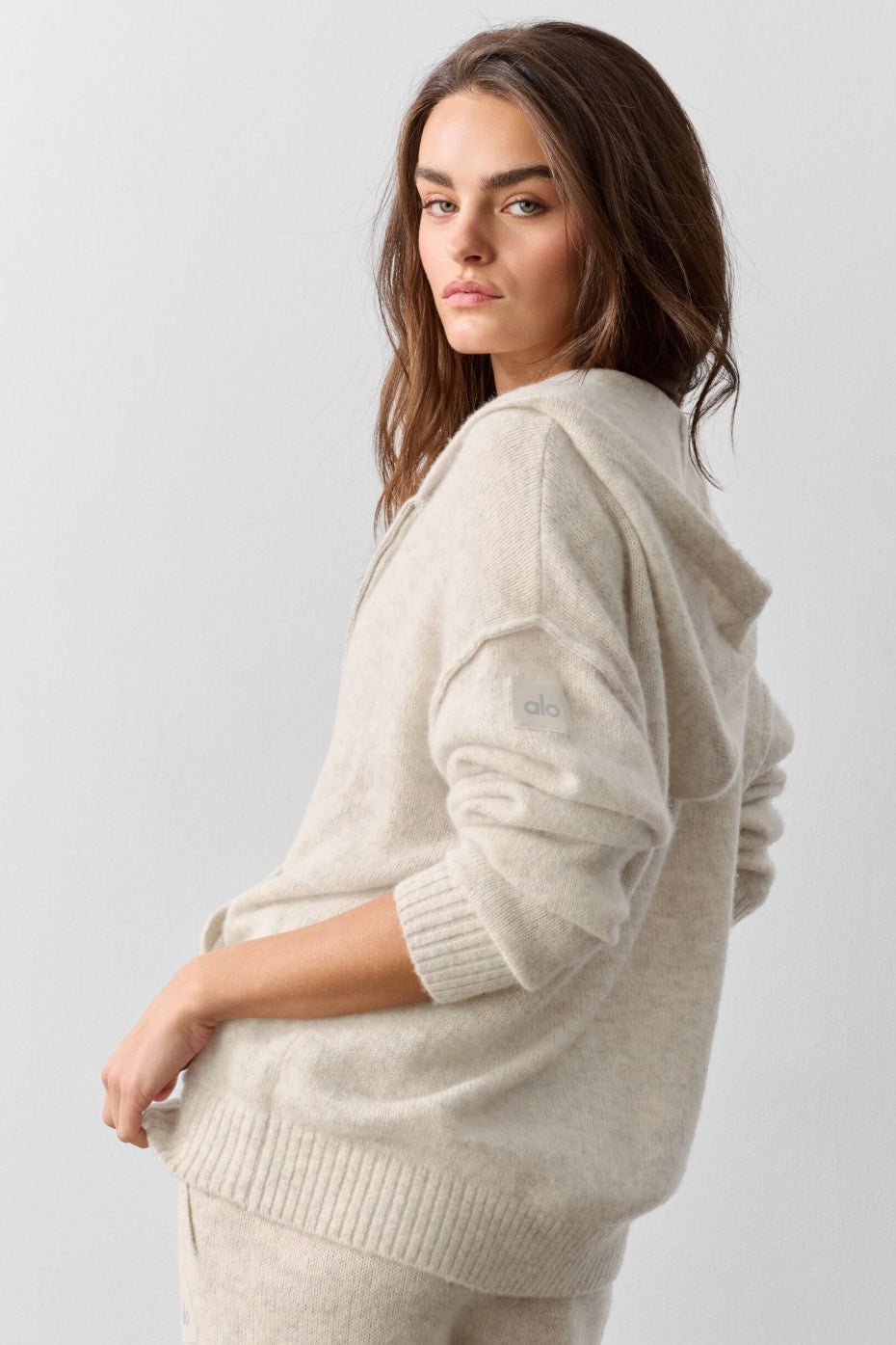 Wool Cashmere New Class Full Zip Hoodie - Oatmeal Heather image 4