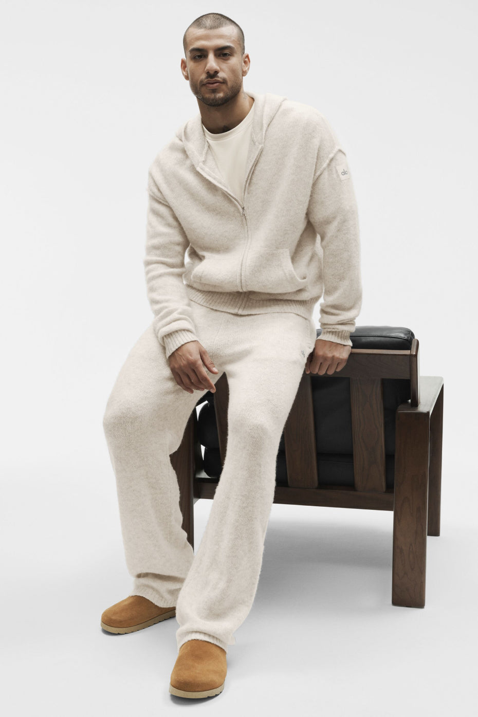 Wool Cashmere New Class Full Zip Hoodie - Oatmeal Heather image 6