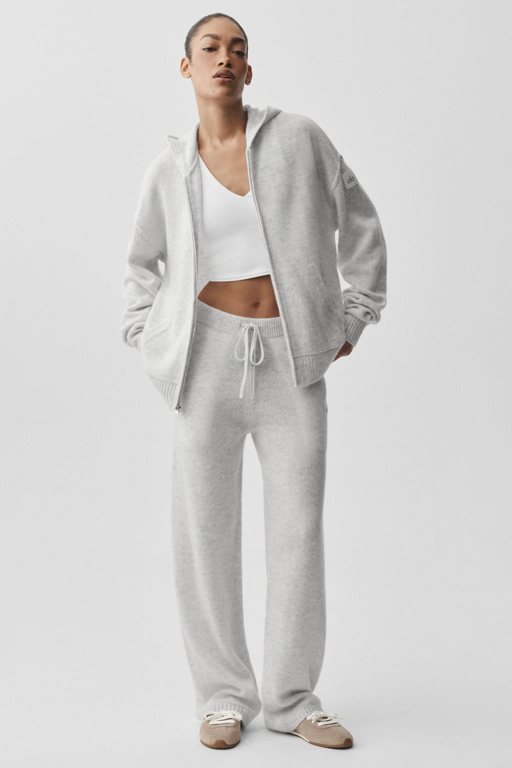 Wool Cashmere New Class Full Zip Hoodie - White Heather image 5