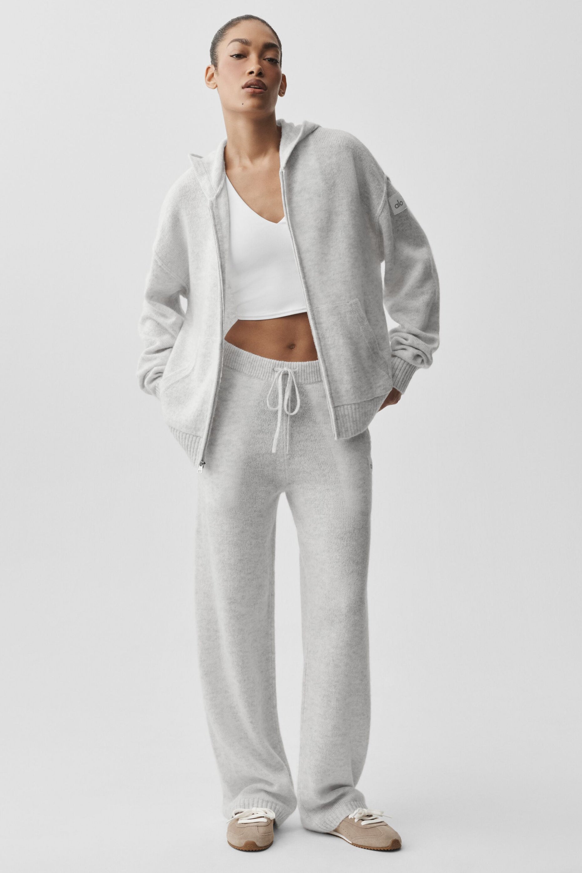 Wool Cashmere New Class Full Zip Hoodie - White Heather image 5
