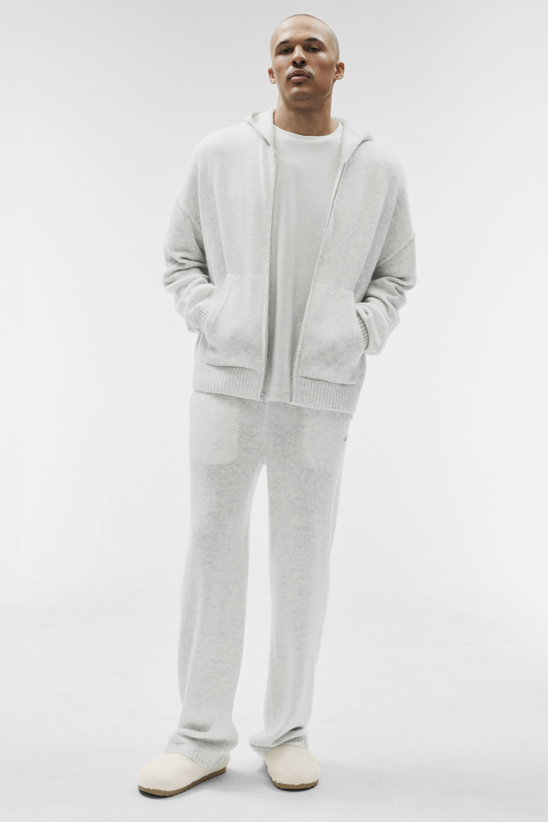 Wool Cashmere New Class Full Zip Hoodie - White Heather image 5