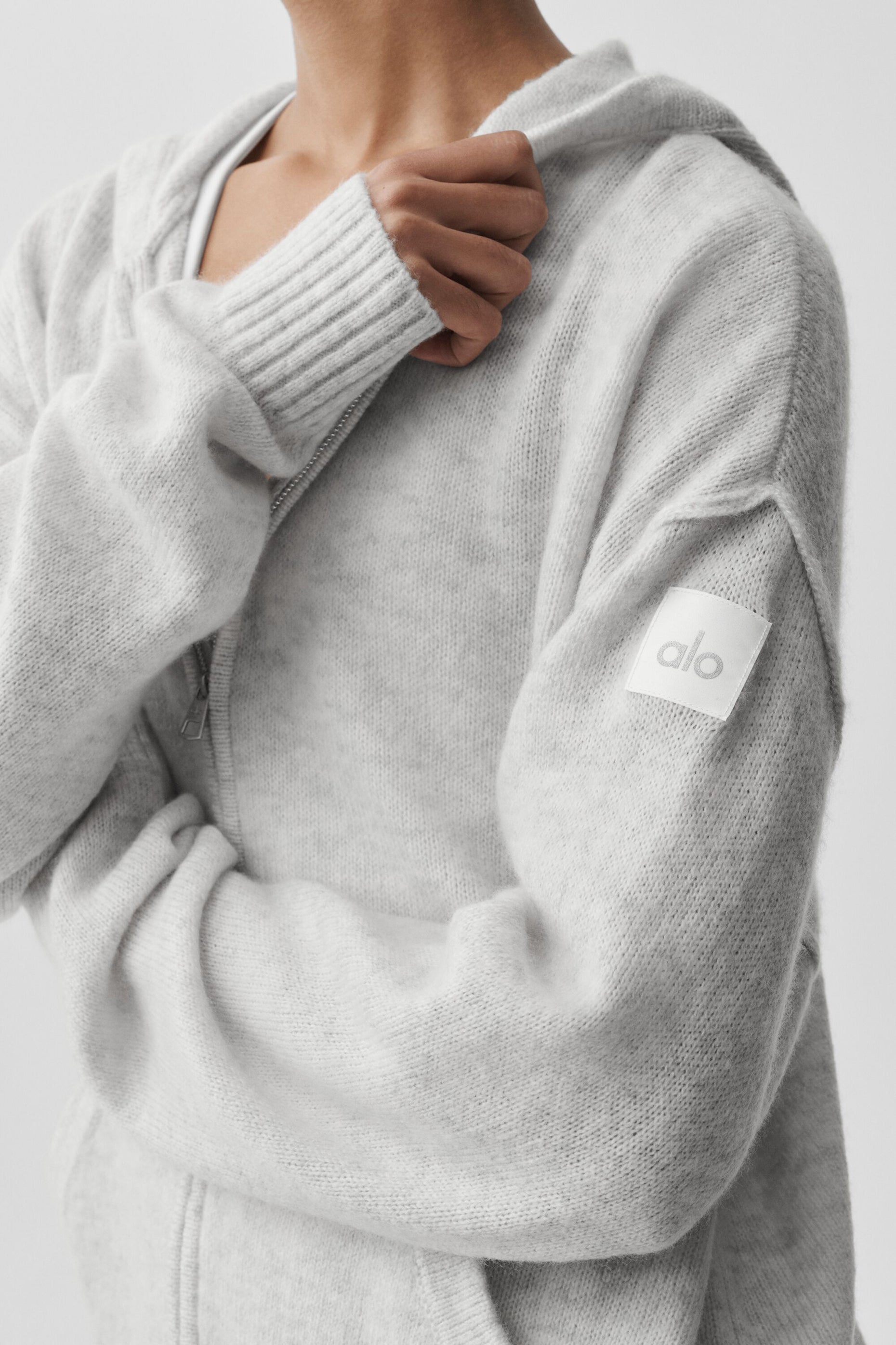 Wool Cashmere New Class Full Zip Hoodie - White Heather image 2
