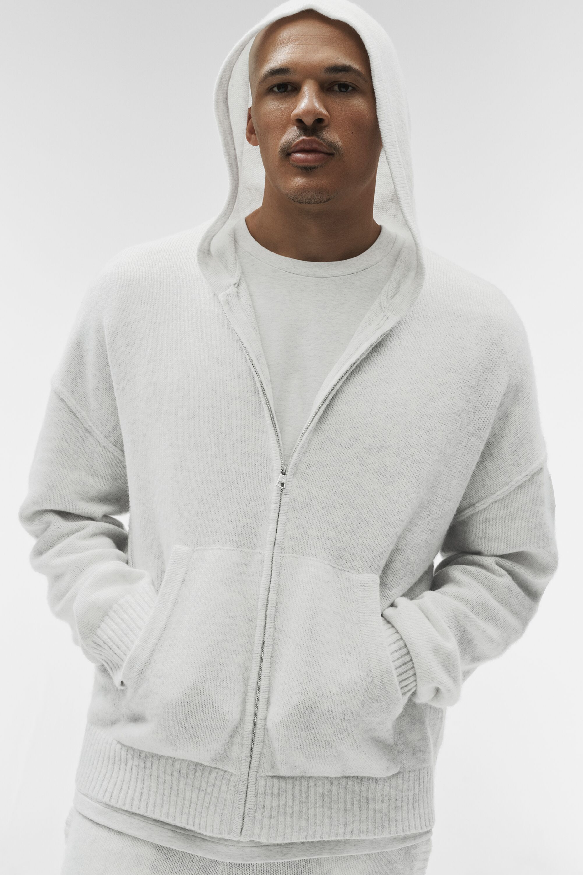 Wool Cashmere New Class Full Zip Hoodie - White Heather image 3