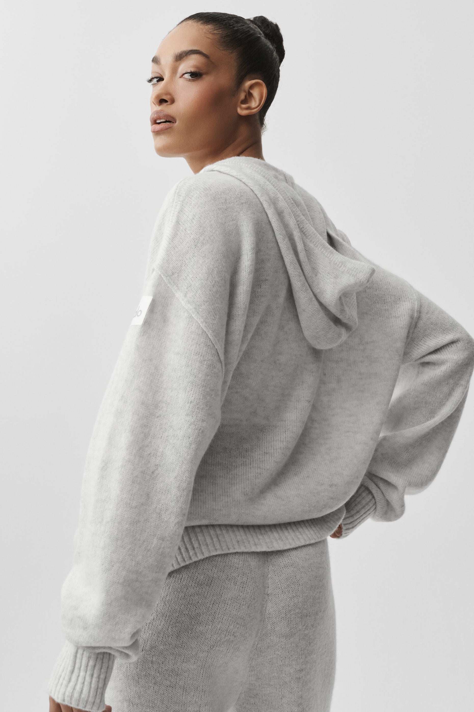 Wool Cashmere New Class Full Zip Hoodie - White Heather image 3