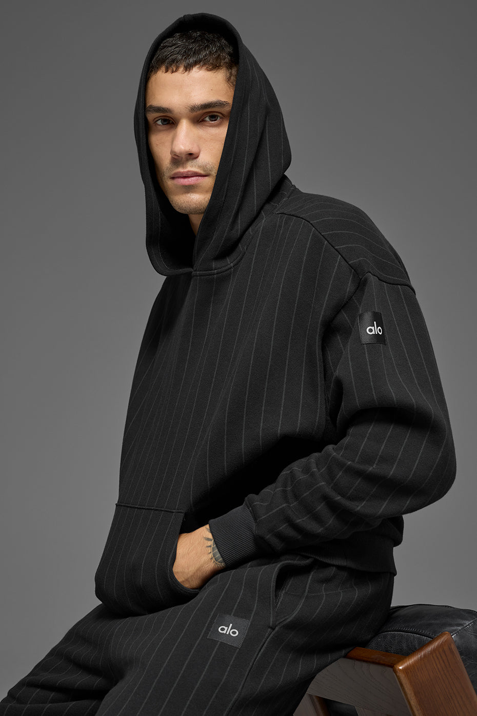 Pinstripe Hoodie - Black Pinstripe image 4