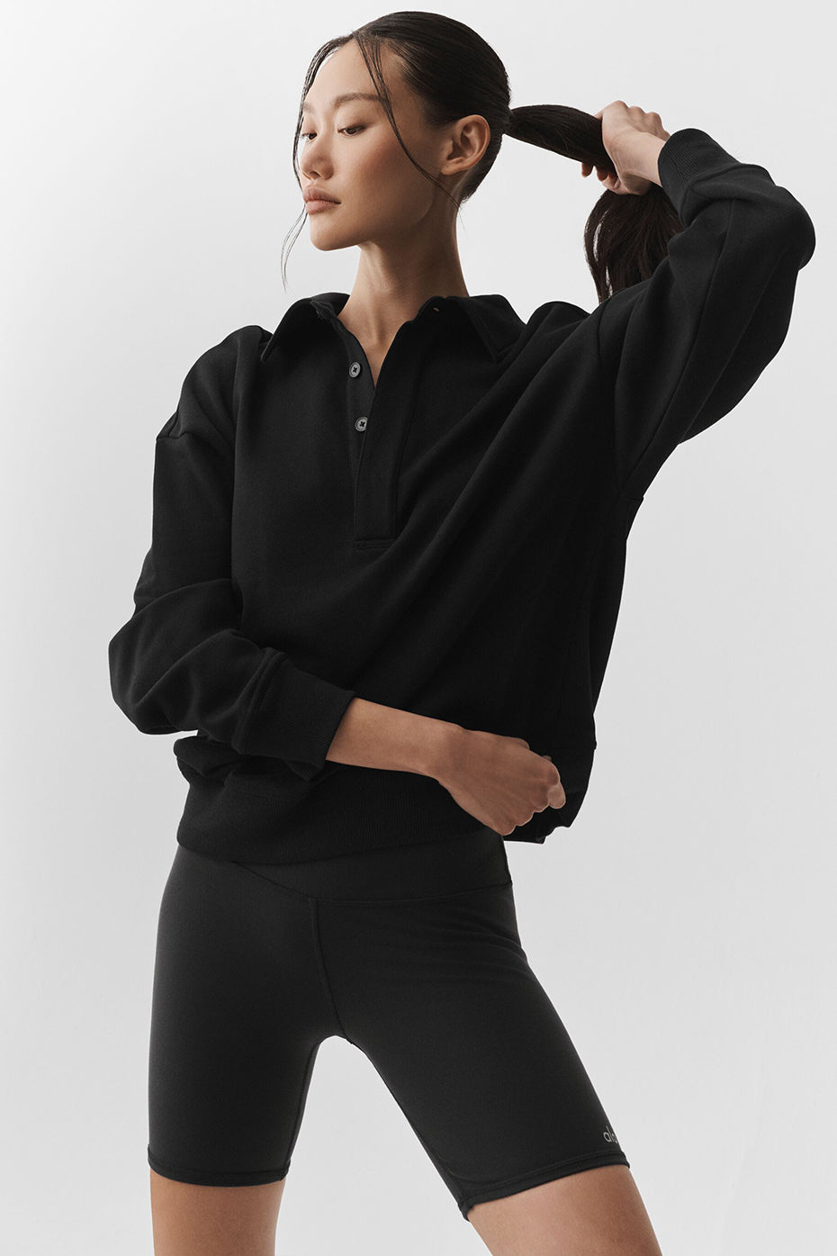 Take It Easy Long Sleeve Henley Pullover - Black image 1