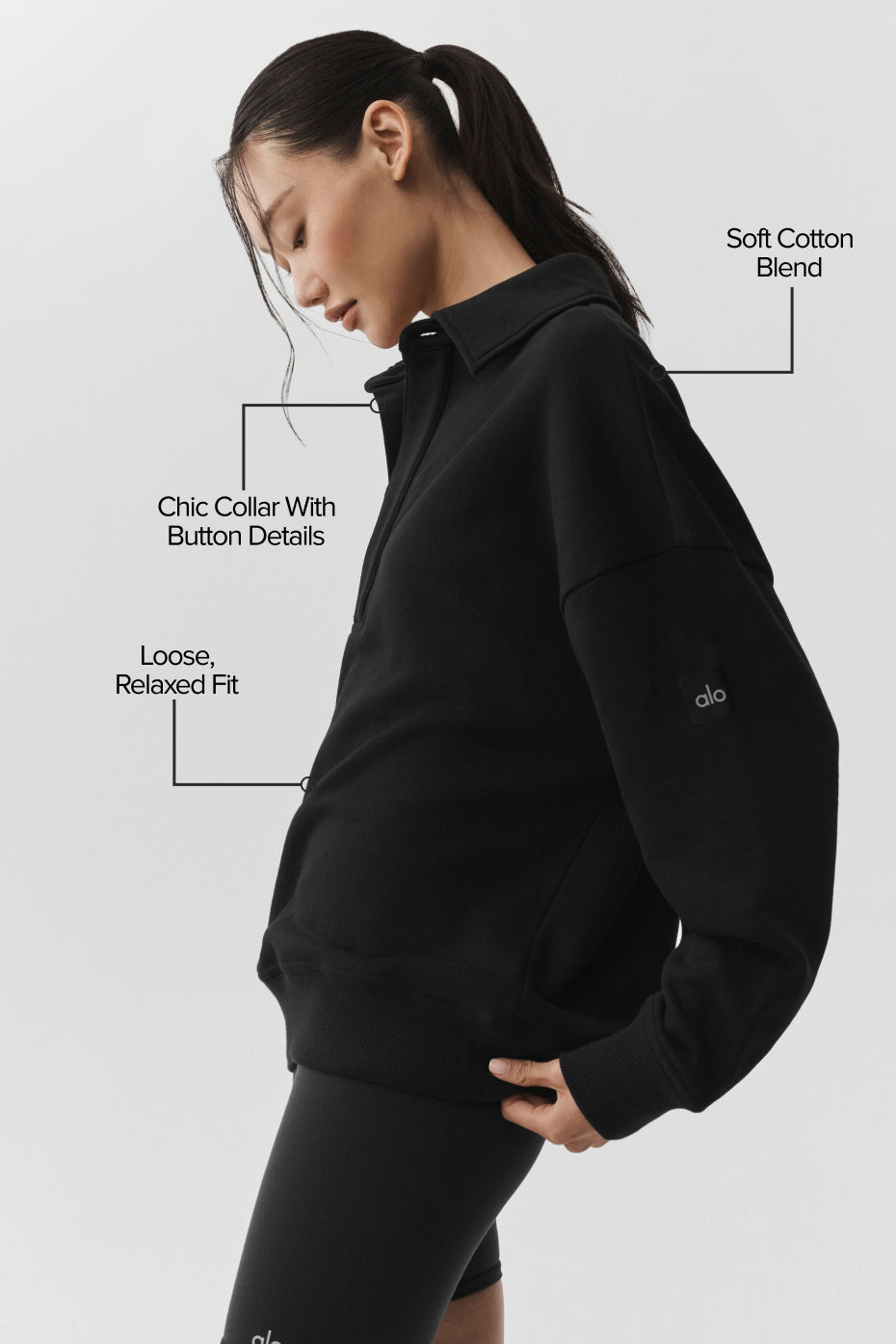 Take It Easy Long Sleeve Henley Pullover - Black image 2