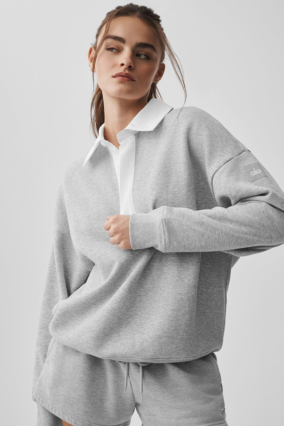 Take It Easy Long Sleeve Henley Pullover - Athletic Heather Grey/White image 1