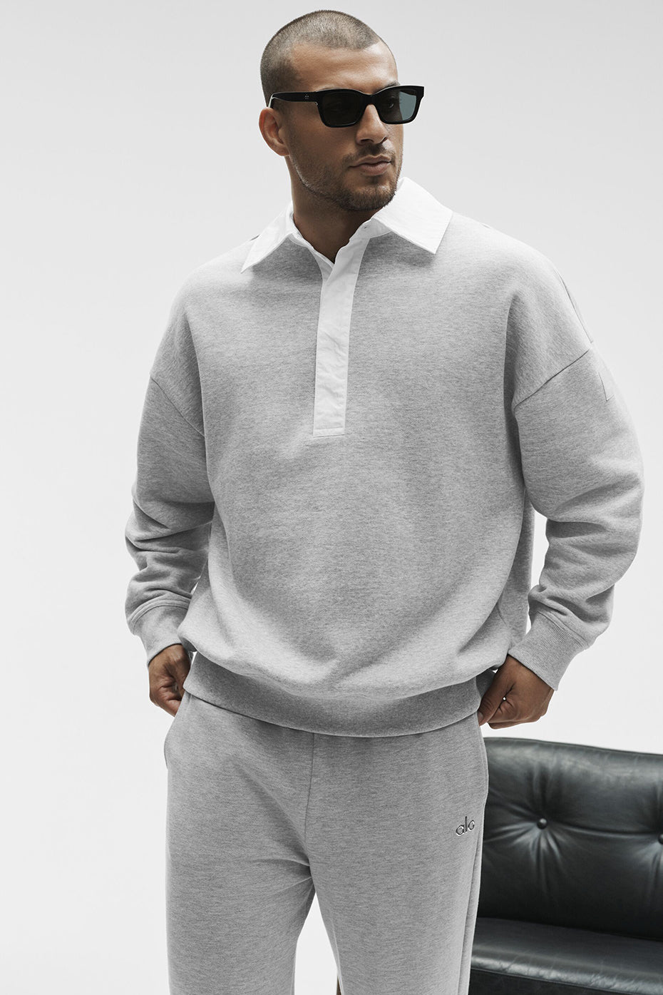Take It Easy Long Sleeve Henley Pullover - Athletic Heather Grey/White image 3