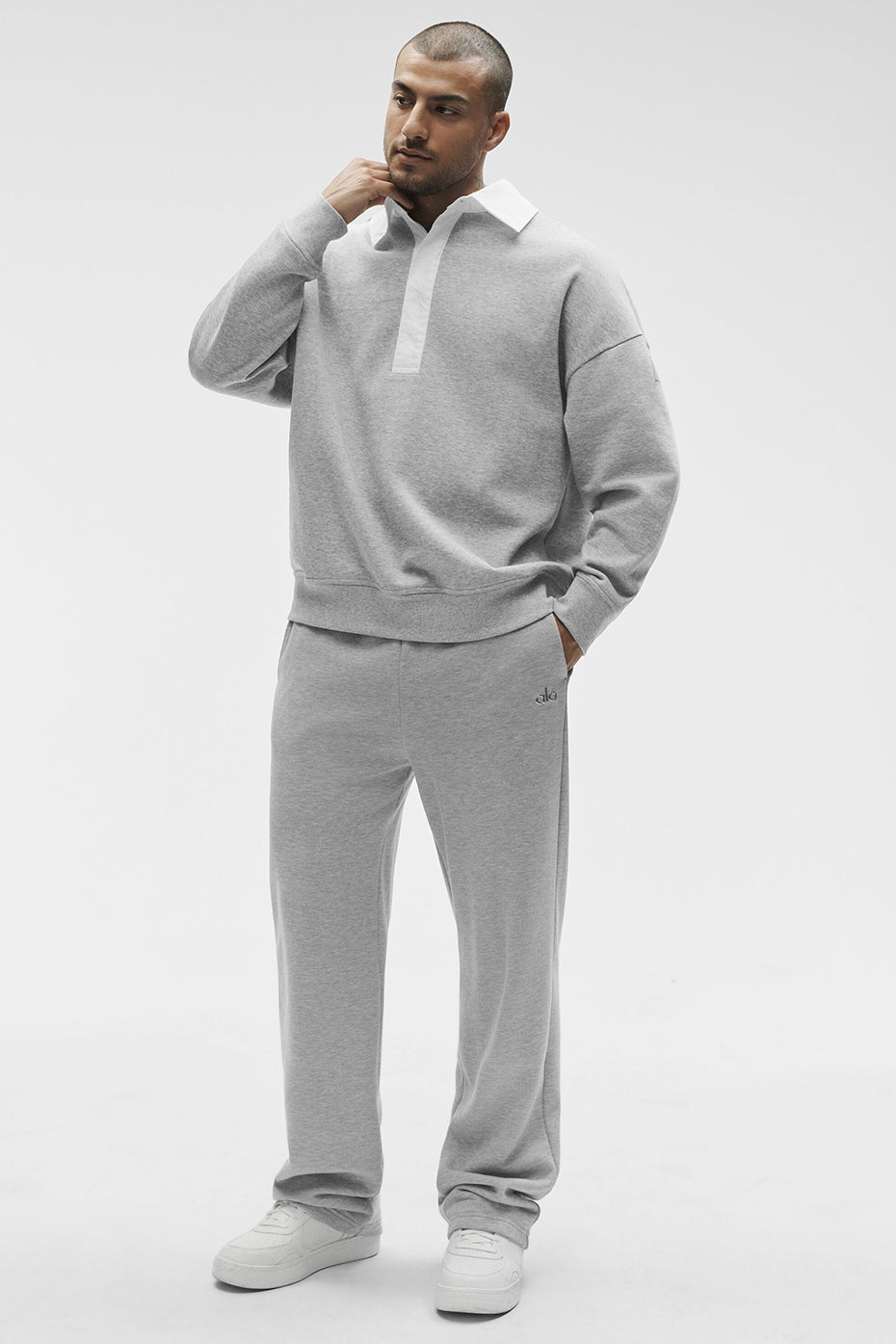 Take It Easy Long Sleeve Henley Pullover - Athletic Heather Grey/White image 6