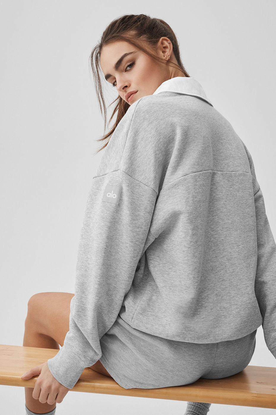 Take It Easy Long Sleeve Henley Pullover - Athletic Heather Grey/White image 3