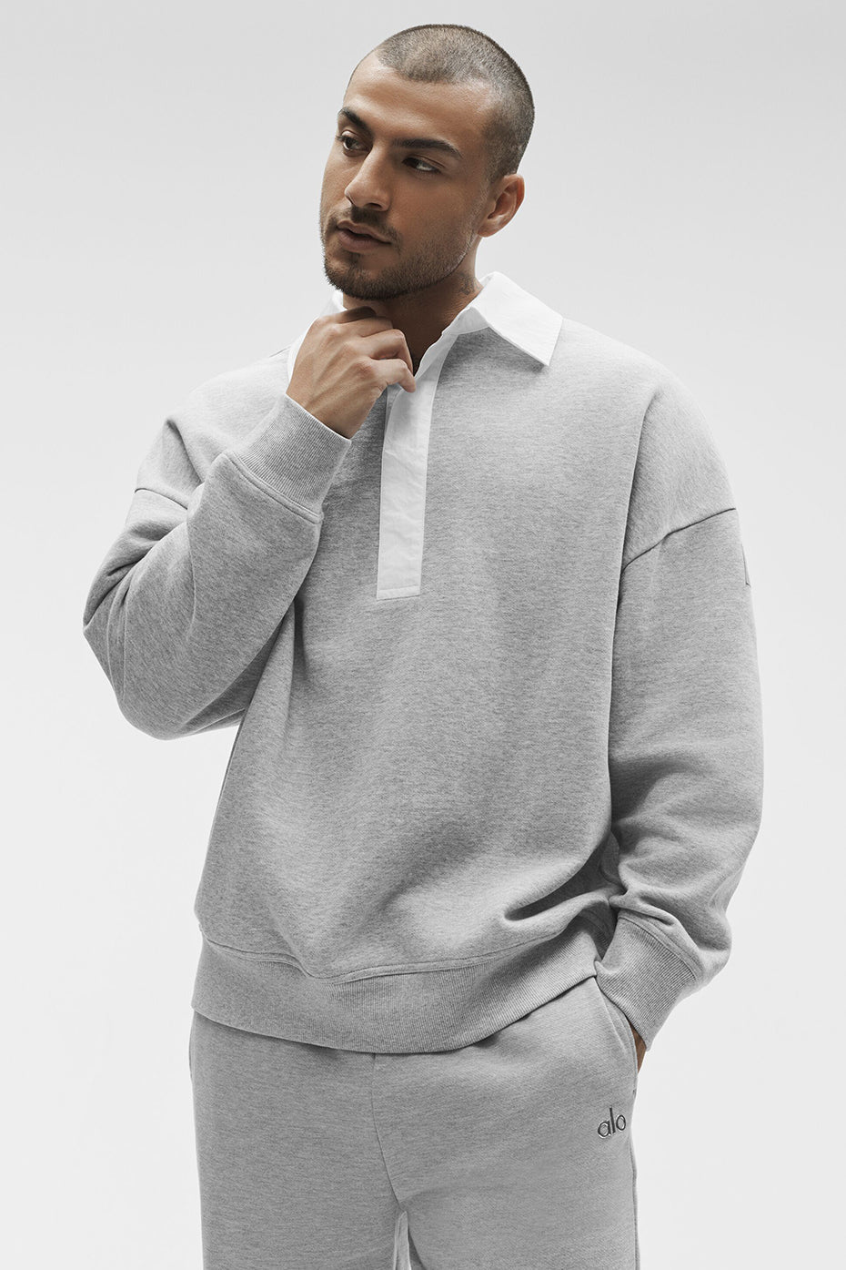 Take It Easy Long Sleeve Henley Pullover - Athletic Heather Grey/White image 5