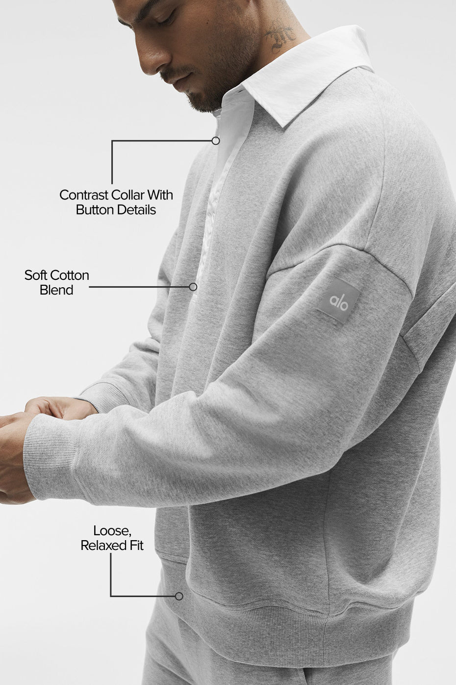 Take It Easy Long Sleeve Henley Pullover - Athletic Heather Grey/White image 2