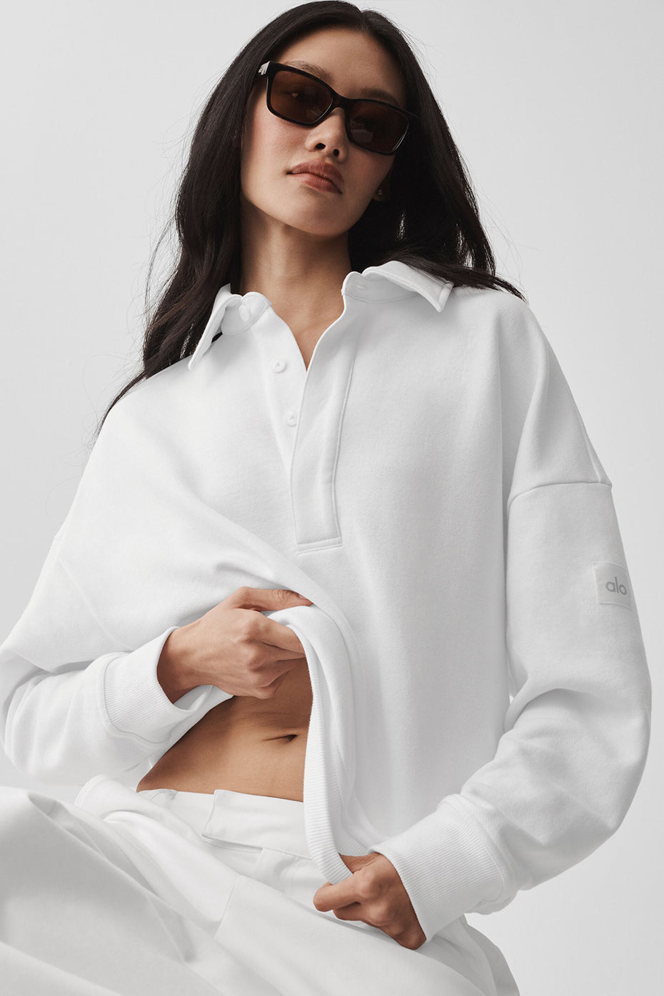 Take It Easy Long Sleeve Henley Pullover - White image 3