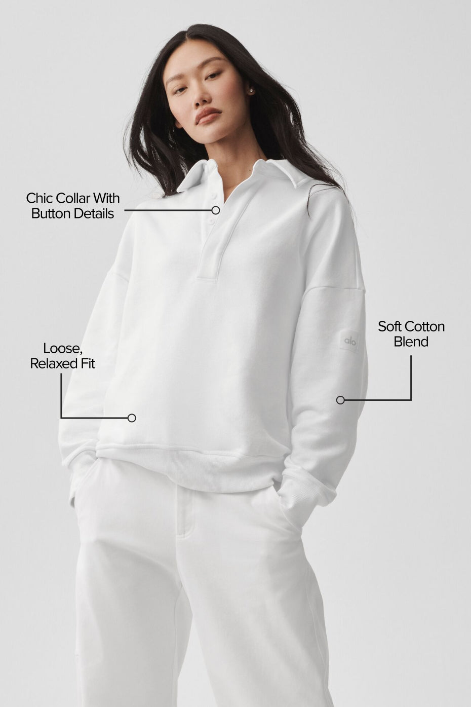 Take It Easy Long Sleeve Henley Pullover - White image 2