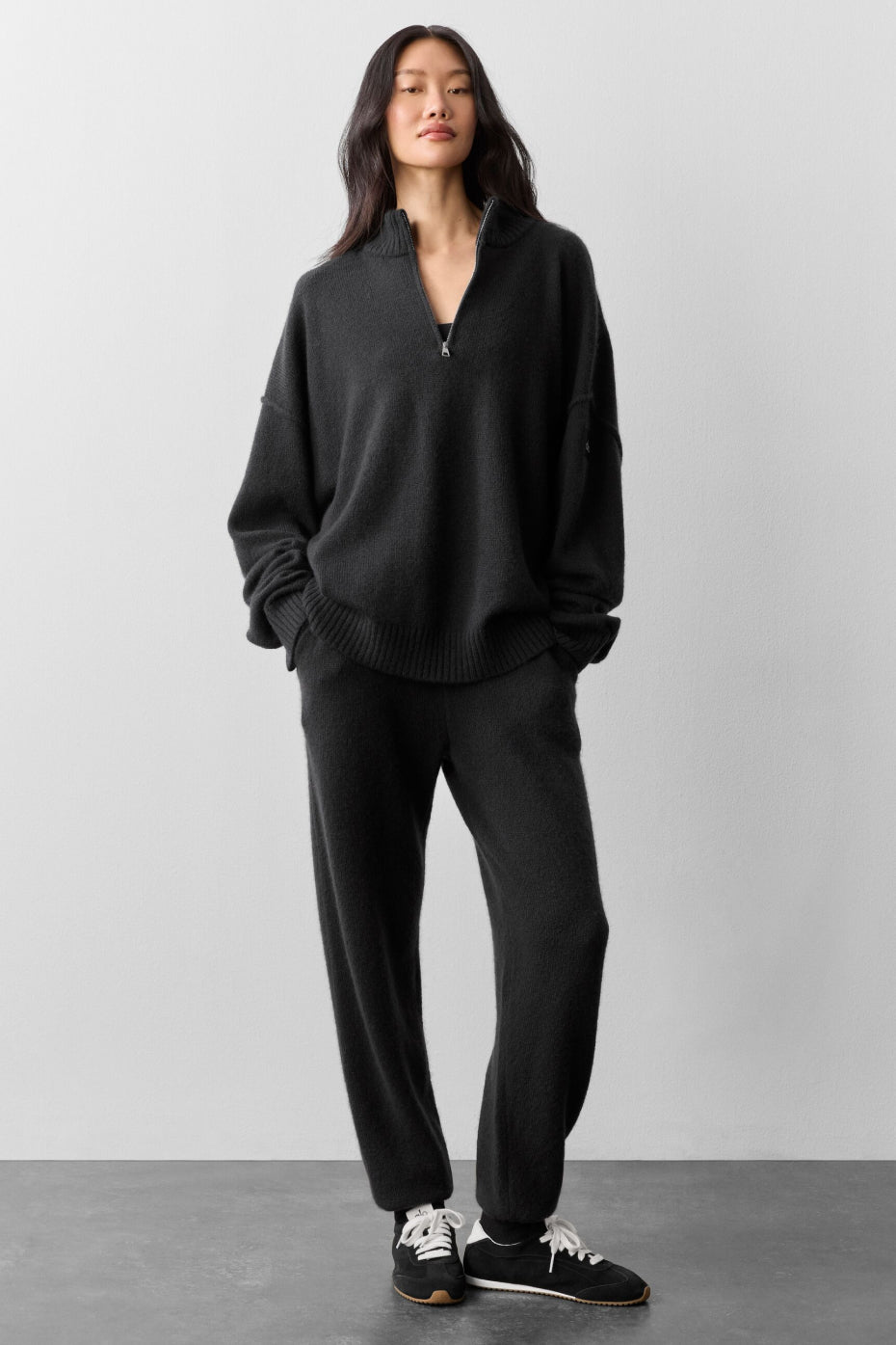 Wool Cashmere New Class 1/4 Zip Pullover - Black image 5