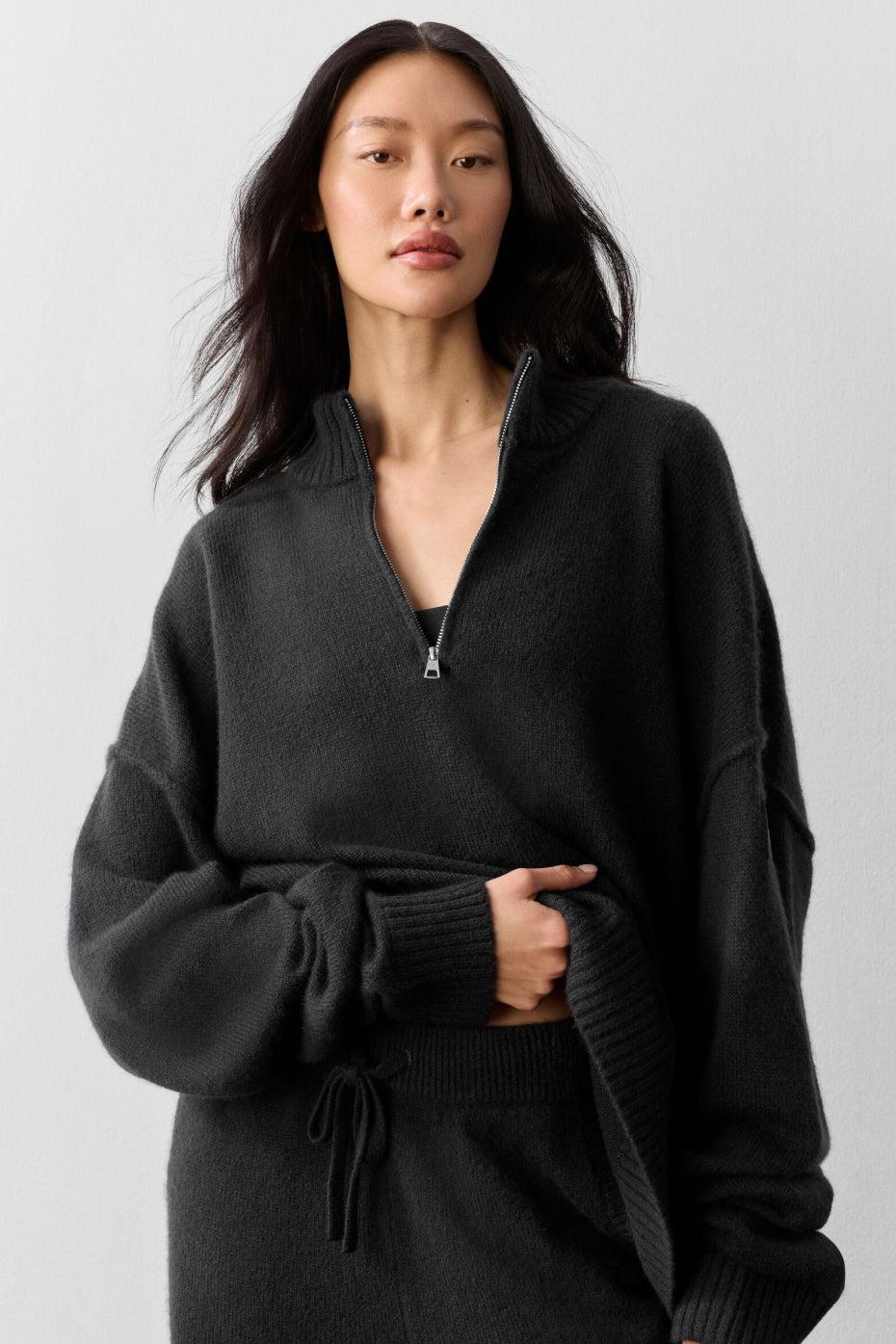 Wool Cashmere New Class 1/4 Zip Pullover - Black image 1