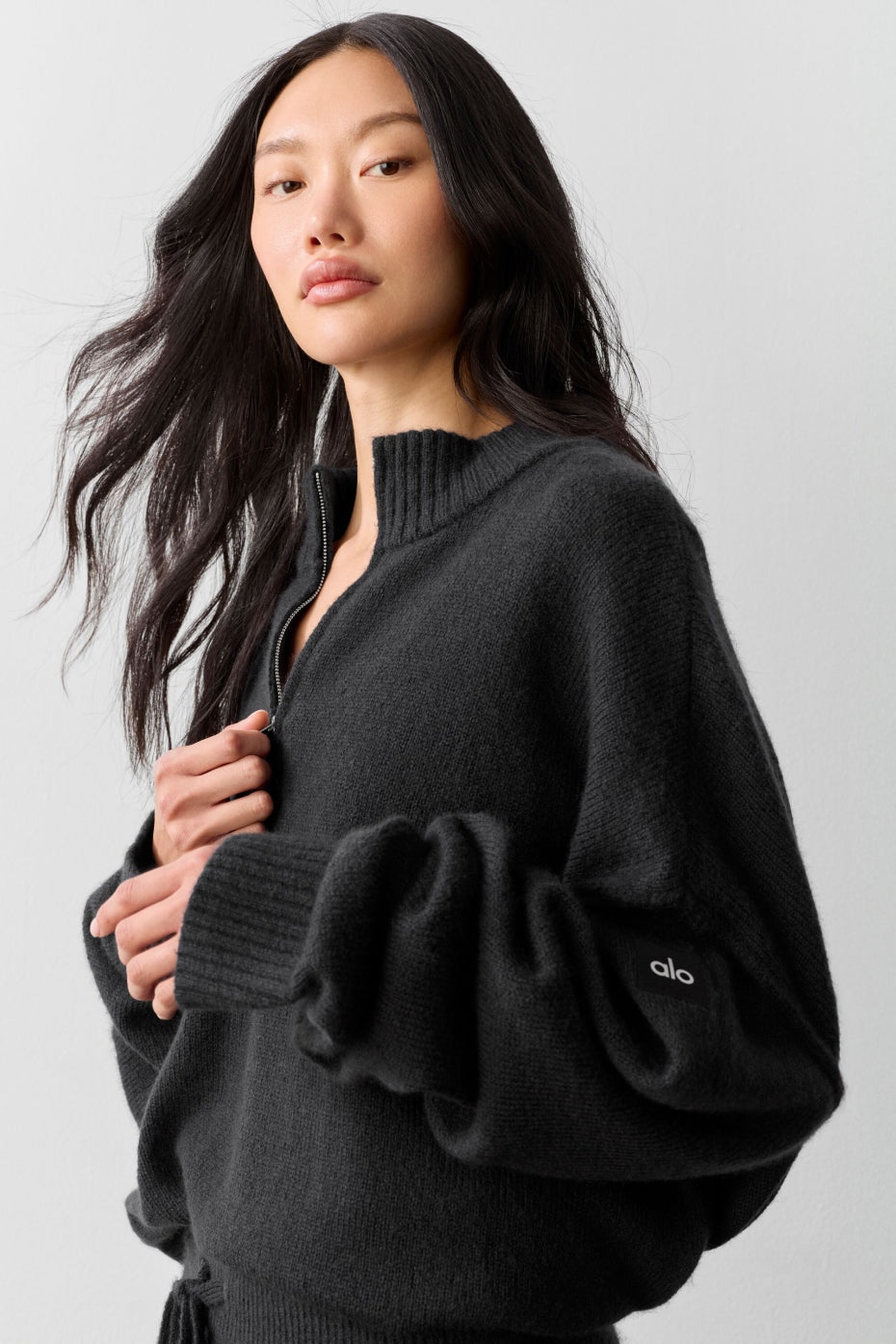 Wool Cashmere New Class 1/4 Zip Pullover - Black image 3