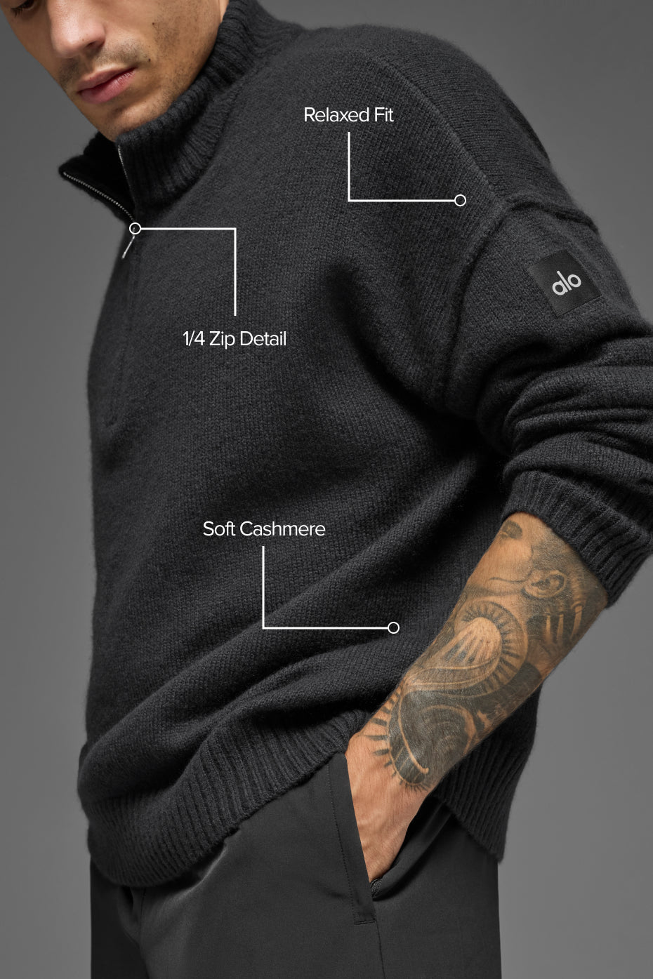 Wool Cashmere New Class 1/4 Zip Pullover - Black image 2