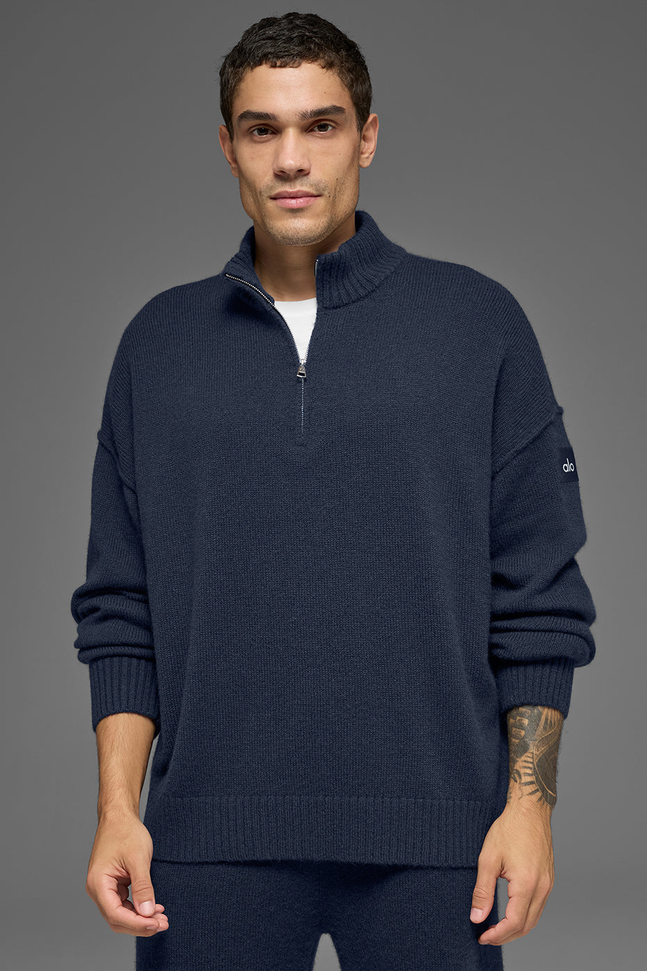 Wool Cashmere New Class 1/4 Zip Pullover - Navy image 1