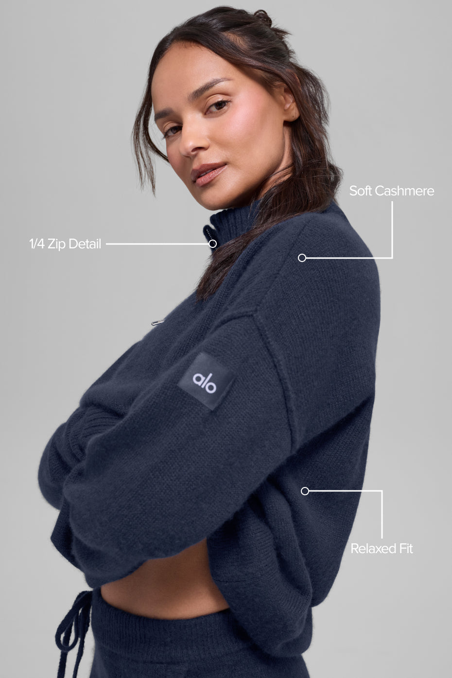 Wool Cashmere New Class 1/4 Zip Pullover - Navy image 2