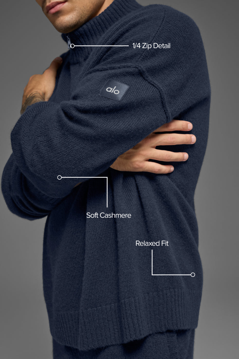 Wool Cashmere New Class 1/4 Zip Pullover - Navy image 2