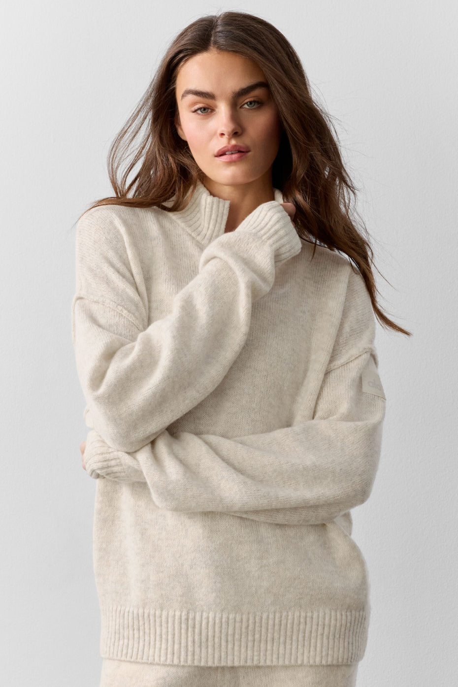 Wool Cashmere New Class 1/4 Zip Pullover - Oatmeal Heather image 3