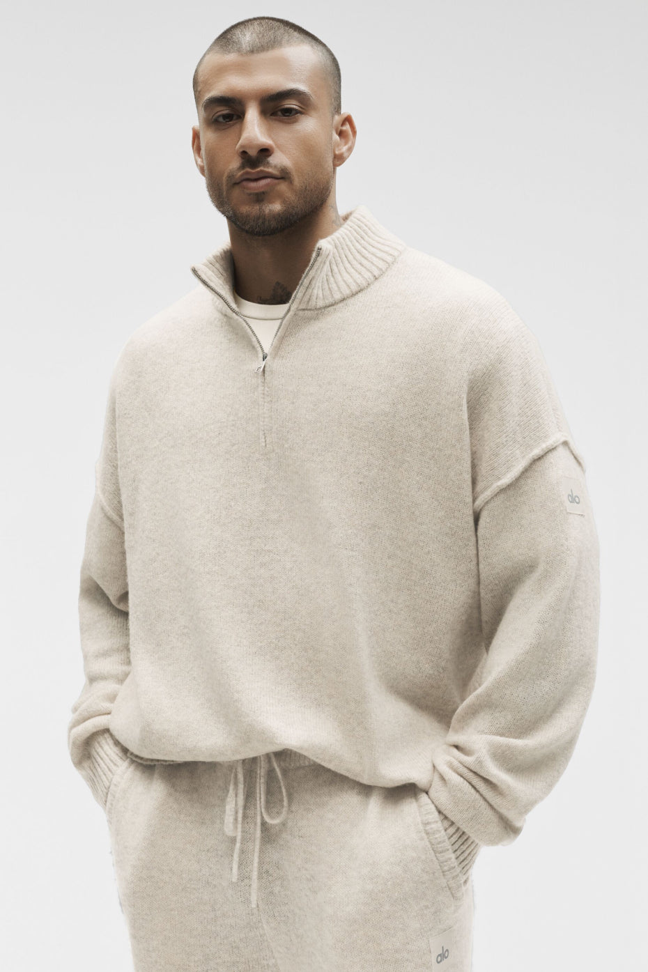 Wool Cashmere New Class 1/4 Zip Pullover - Oatmeal Heather image 1