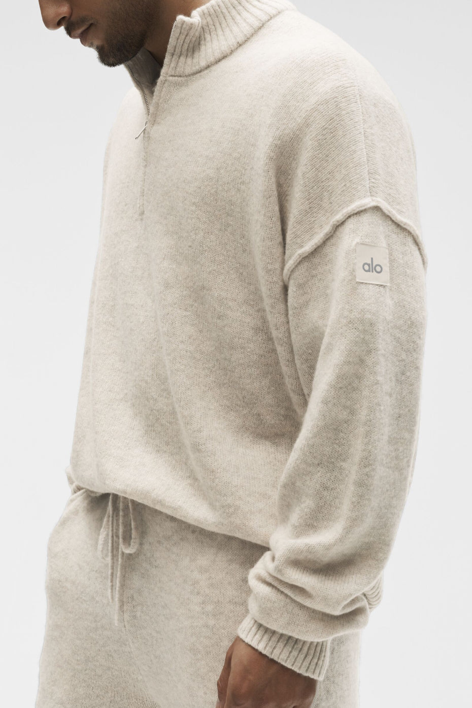Wool Cashmere New Class 1/4 Zip Pullover - Oatmeal Heather image 3