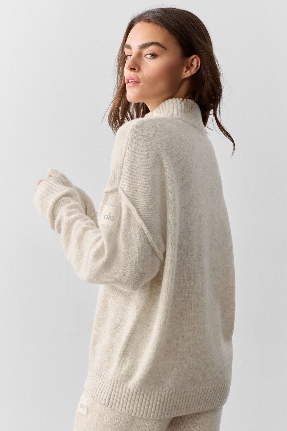 Wool Cashmere New Class 1/4 Zip Pullover - Oatmeal Heather image 4