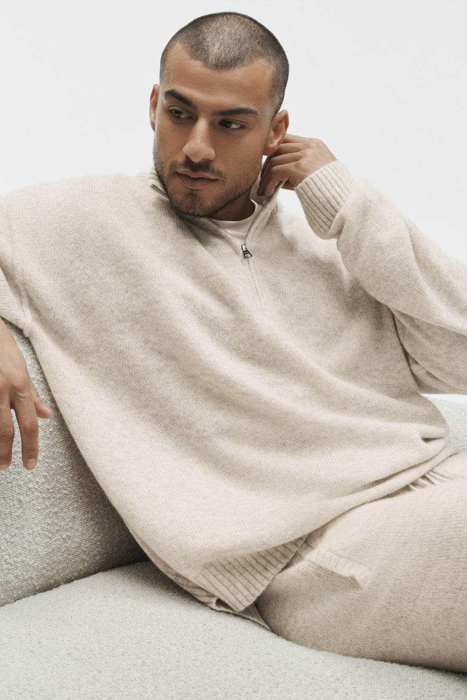 Wool Cashmere New Class 1/4 Zip Pullover - Oatmeal Heather image 4