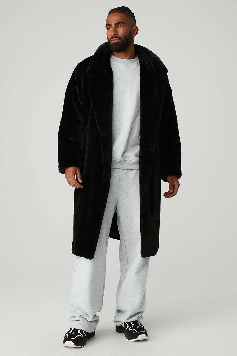 Oversized Faux Fur Trench - Black image 1